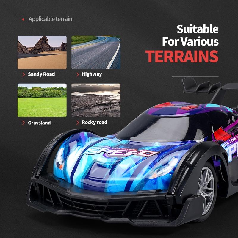 Remote Control Racing Car with Colourful Lights 4wd - Blue