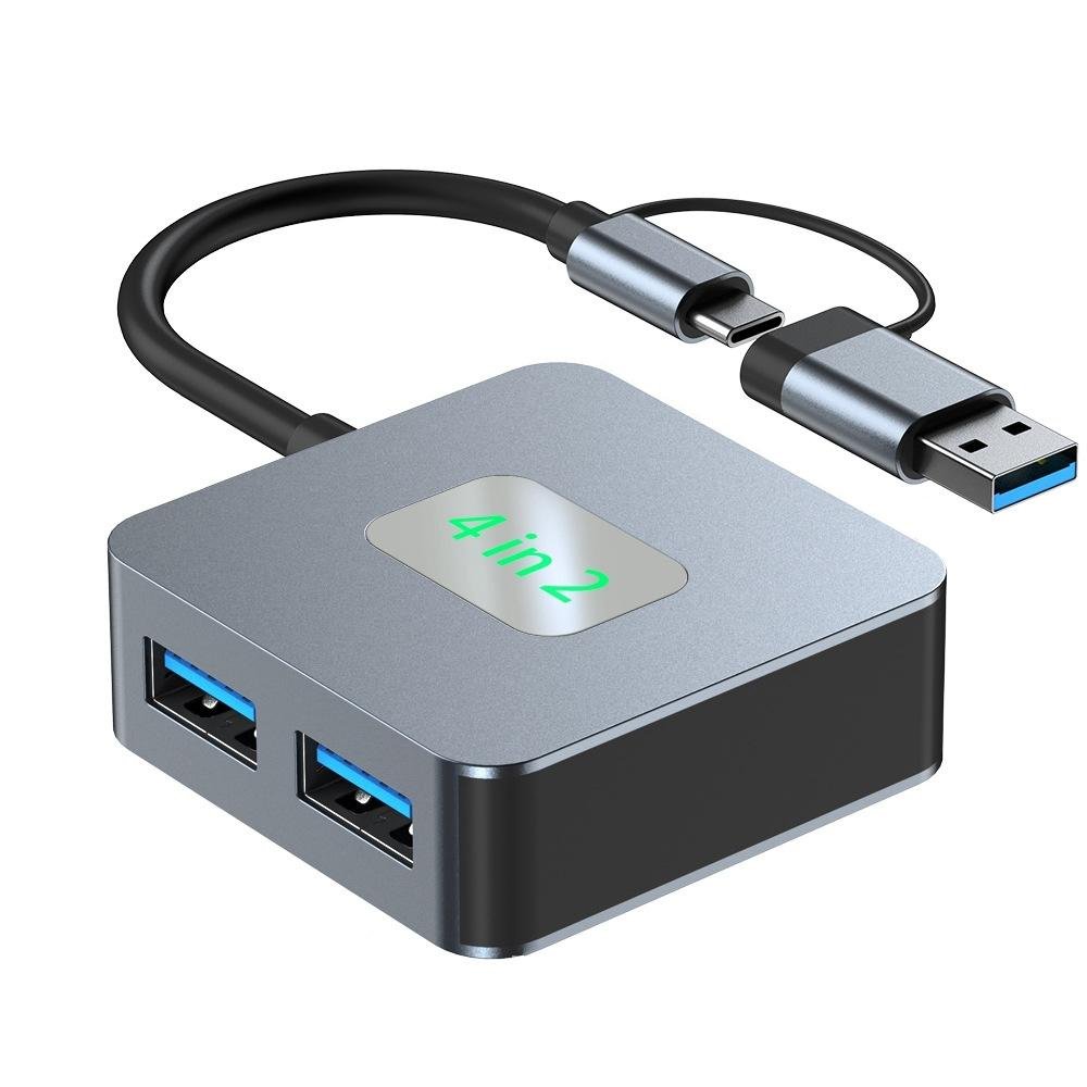 4 - In - 1 Usb - C To Usb 3.2 4 - Port Hub Adapter Grey