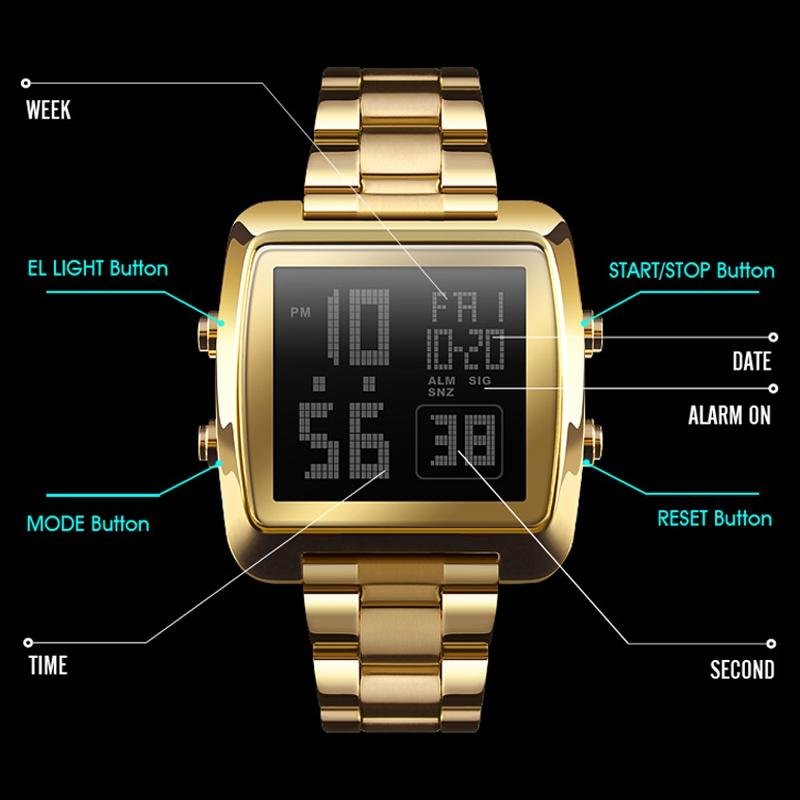 Vintage Gold Steel Square Watch - Waterproof & Luminous - Black
