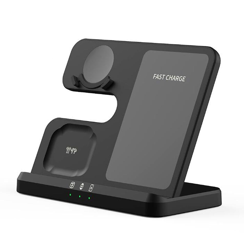3 In 1 Wireless Charger For Mobile Phone Watch And Earphones Black