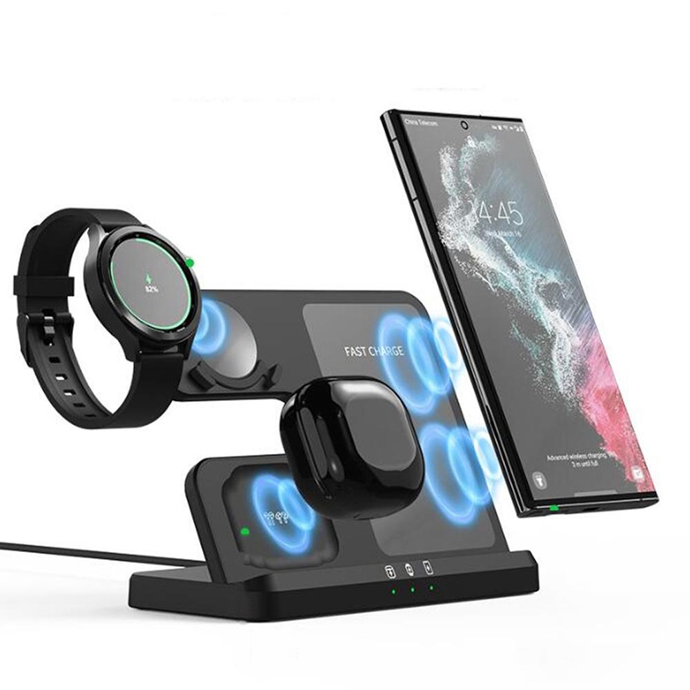 3 In 1 Wireless Charger For Mobile Phone Watch And Earphones Black