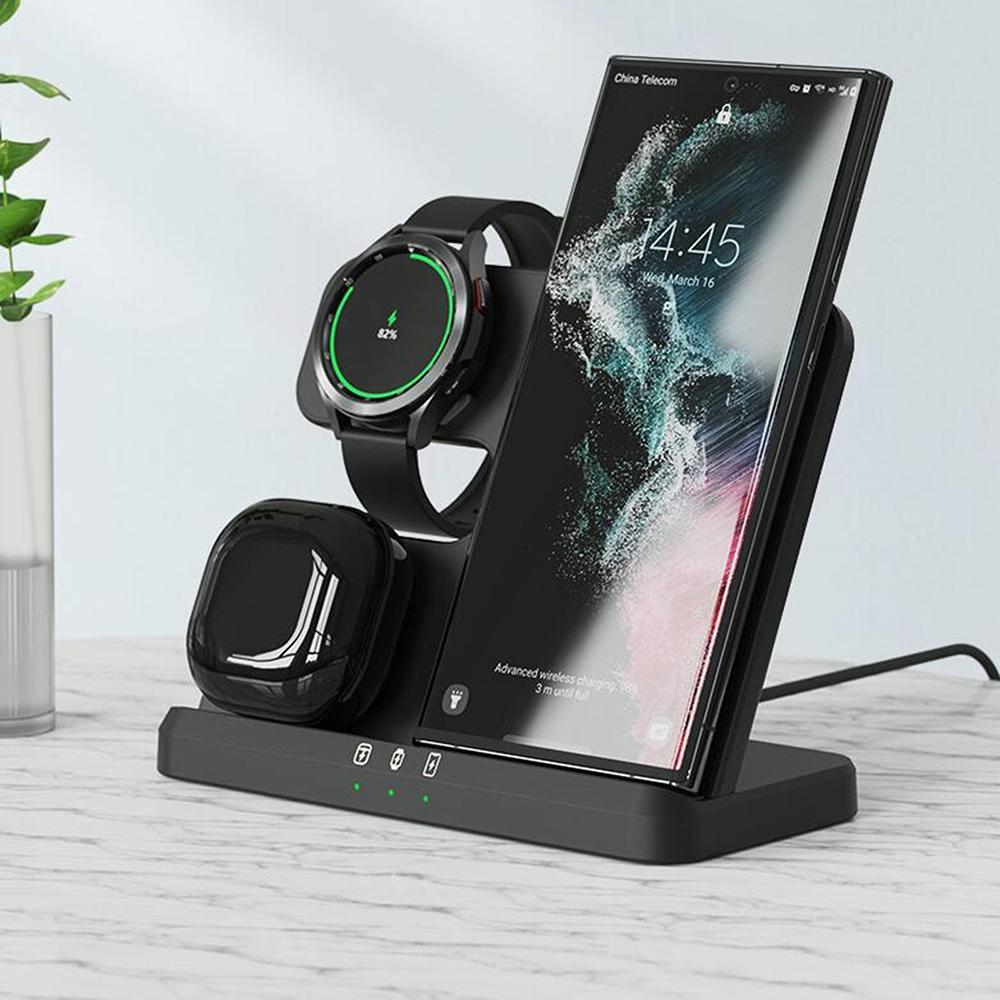 3 In 1 Wireless Charger For Mobile Phone Watch And Earphones Black