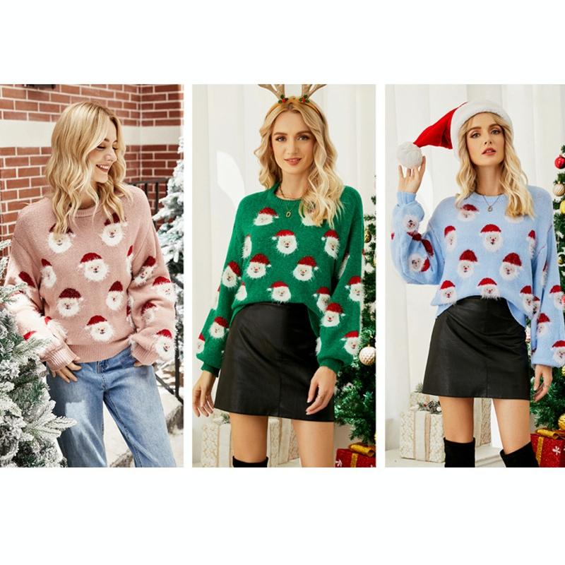 Autumn And Winter Christmas Ladies Sweater Sheath Knit Top - Pink - S