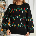 Women Christmas Sweater Sweet Loose Pullover Knit Sweater Black - S