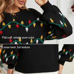 Women Christmas Sweater Sweet Loose Pullover Knit Sweater Black - M