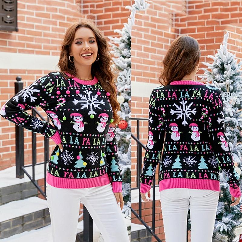 Casual Christmas Snowman Pullover Sweater Women Cartoon Knitwear - Snowman - L