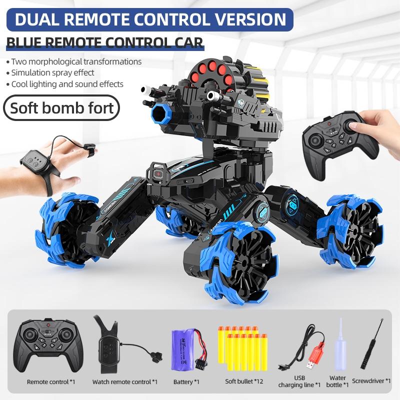 Remote Control Car - Dual Control Soft Bomb - Four - wheel Battle Blooming Tire Spray - Blue