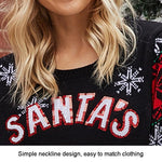 Christmas Women Pullover Sweater Santa Claus Embroidery Crew Neck Knit Sweater - Red - L