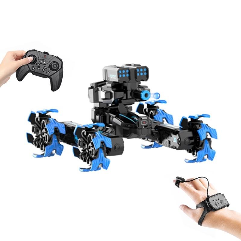 Remote Control Water Bomb Car - Dual Control Four - wheel Battle Blooming Tire Spray - Blue
