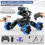 Remote Control Water Bomb Car - Dual Control Four - wheel Battle Blooming Tire Spray - Blue