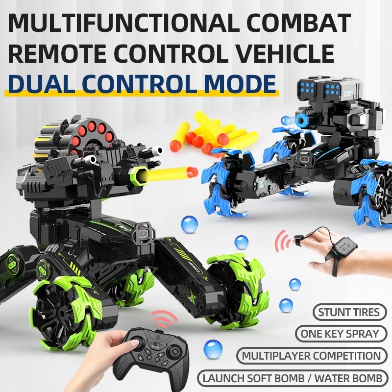 Remote Control Water Bomb Car - Dual Control Four - wheel Battle Blooming Tire Spray - Blue