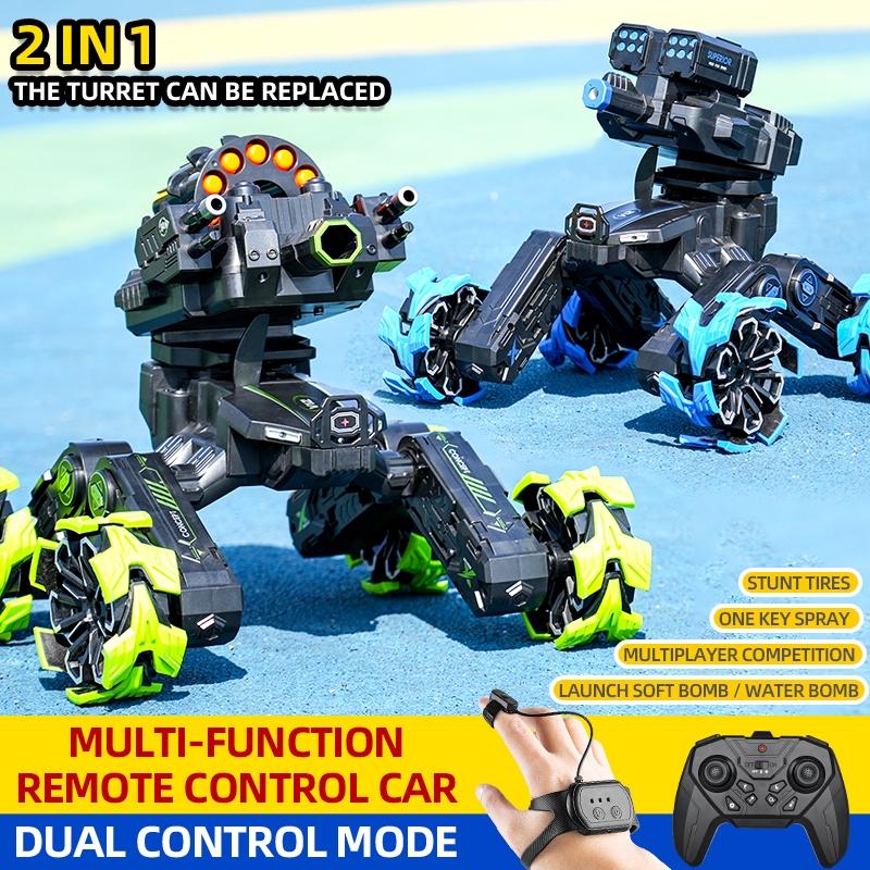 Remote Control Water Bomb Car - Dual Control Four - wheel Battle Blooming Tire Spray - Blue