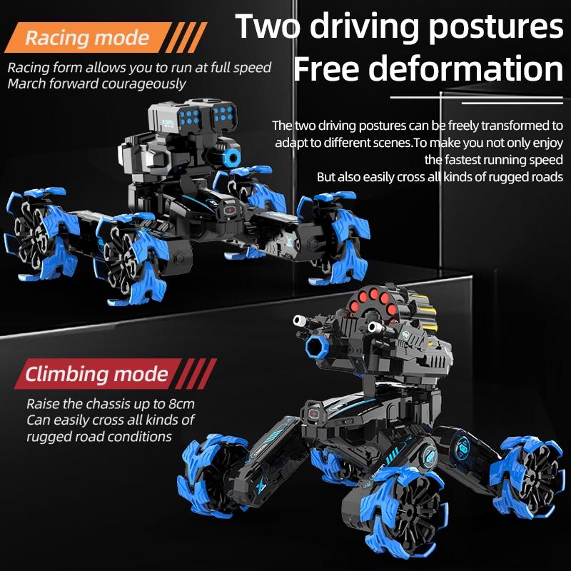 Remote Control Water Bomb Car - Dual Control Four - wheel Battle Blooming Tire Spray - Blue