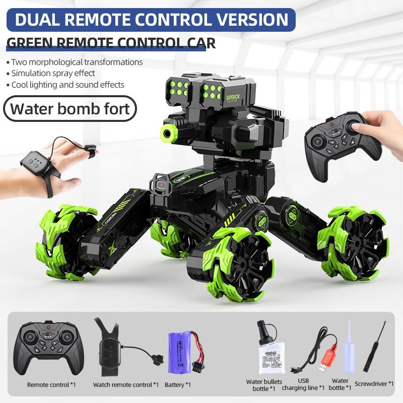 Remote Control Water Bomb Car - Dual Control Four - wheel Battle Blooming Tire Spray - Blue