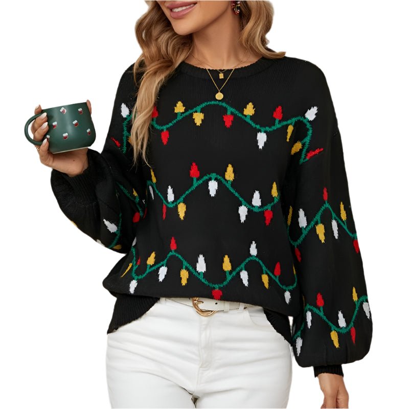 Women Christmas Sweater Sweet Loose Pullover Knit Sweater Black - Xl