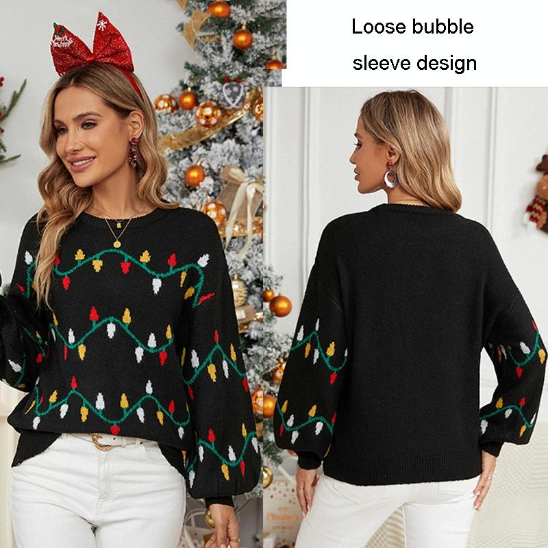 Women Christmas Sweater Sweet Loose Pullover Knit Sweater Black - Xl