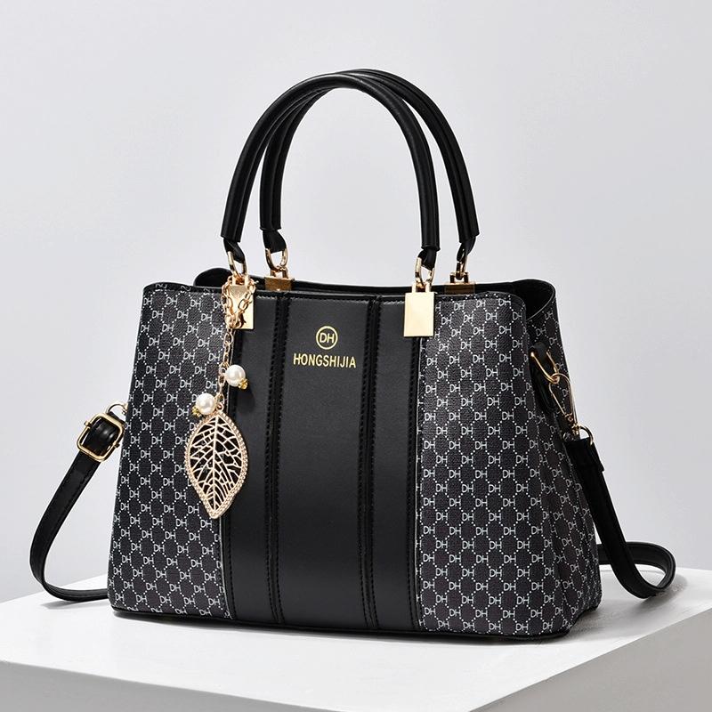 Large Capacity Summer Lady Handbag - Colourblock Shoulder / Crossbody - Black