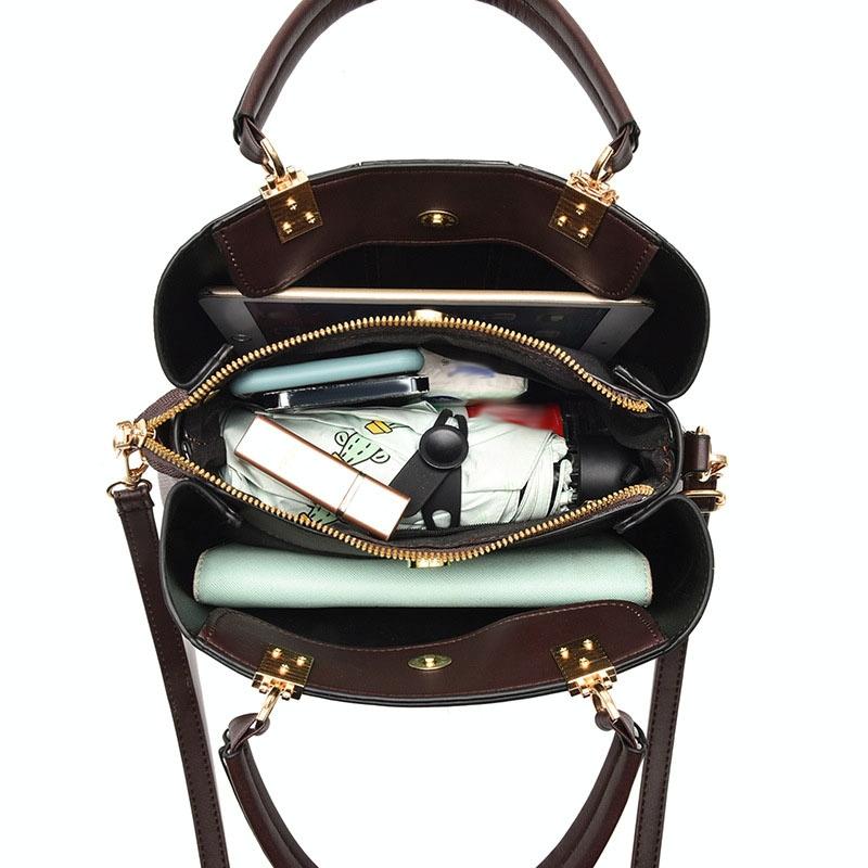 Large Capacity Summer Lady Handbag - Colourblock Shoulder / Crossbody - Black