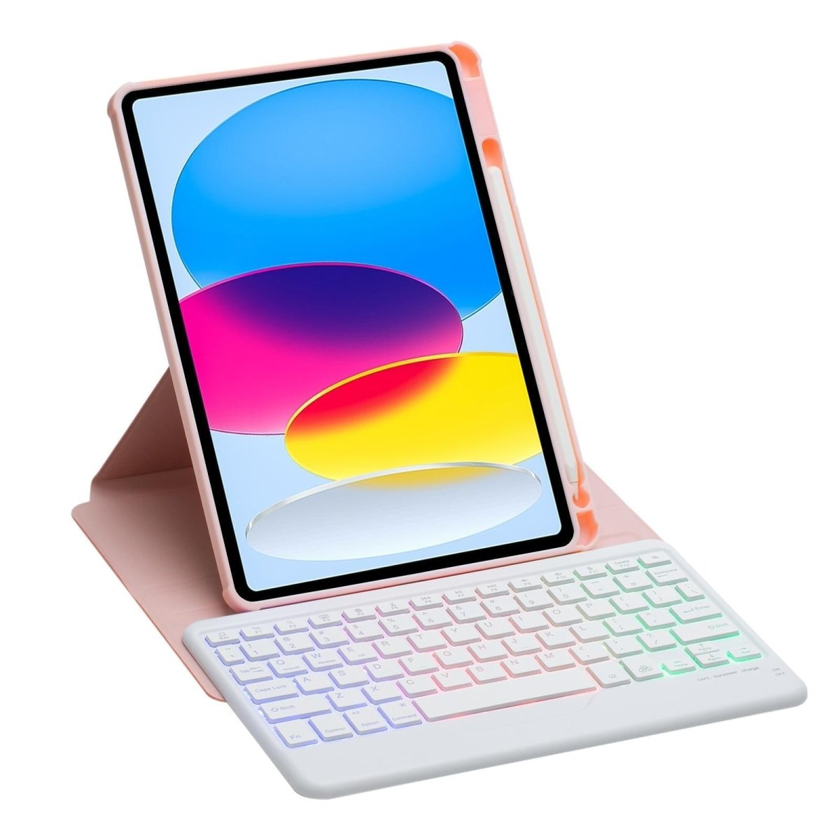 360 Rotation Bluetooth Keyboard Leather Case For Ipad 10.9 2022 With Backlight - Pink