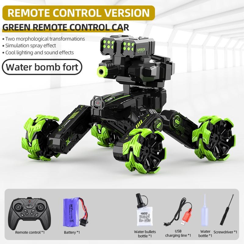 Remote Control Water Bomb Car - Four - wheel Battle Blooming Tire Spray - Green