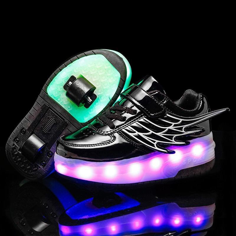Double Wheel Led Roller Skates - Size 40 - Black