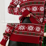 Women Round Neck Christmas Knitwear Long Sleeve Snowflake Christmas Sweater - Dark Blue - L