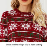 Women Round Neck Christmas Knitwear Long Sleeve Snowflake Christmas Sweater - Dark Blue - L