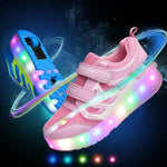 Rechargeable Double Wheel Roller Skating Shoes - Ultra Light Mesh - Black - Size 41