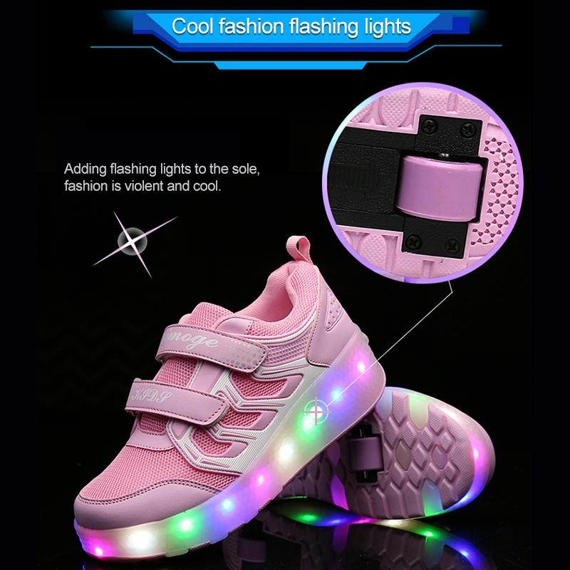 Rechargeable Double Wheel Roller Skating Shoes - Ultra Light Mesh - Black - Size 41