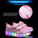 Rechargeable Double Wheel Roller Skating Shoes - Ultra Light Mesh - Black - Size 41