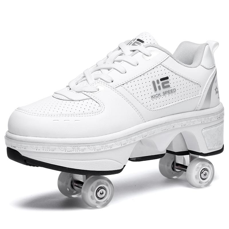 Versatile Double Row Rune Roller Skates - Size 36 - High - Top With Light (White)