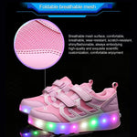 Rechargeable Double Wheel Roller Skating Shoes - Ultra Light Mesh Led Black - Size 42