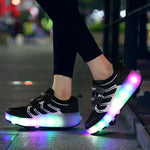 Rechargeable Double Wheel Roller Skating Shoes - Ultra Light Mesh Led Black - Size 42