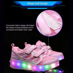 Rechargeable Double Wheel Roller Skating Shoes - Ultra Light Mesh - Black - Size 43