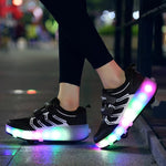 Rechargeable Double Wheel Roller Skating Shoes - Ultra Light Mesh - Black - Size 43