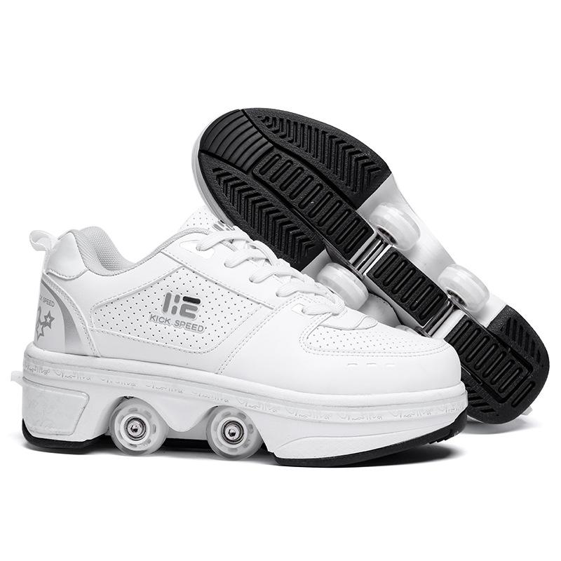 Versatile Double Row Rune Roller Skates - Size 38 - High - Top With Light (White)