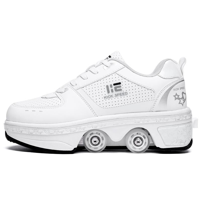 Versatile Double Row Rune Roller Skates - Size 38 - High - Top With Light (White)