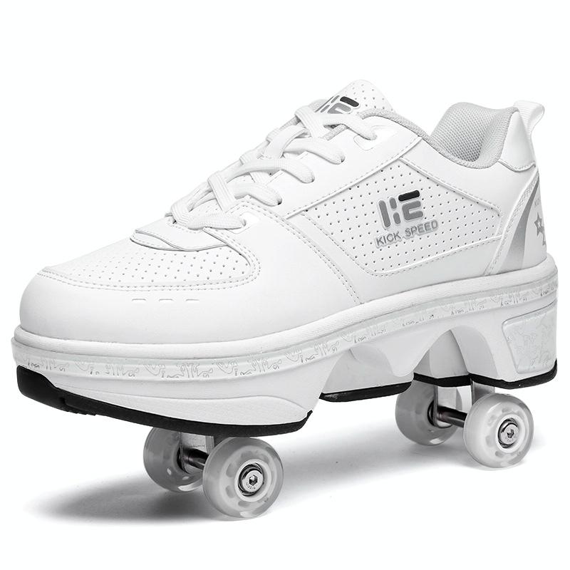 Versatile Double Row Rune Roller Skates - Size 38 - High - Top With Light (White)