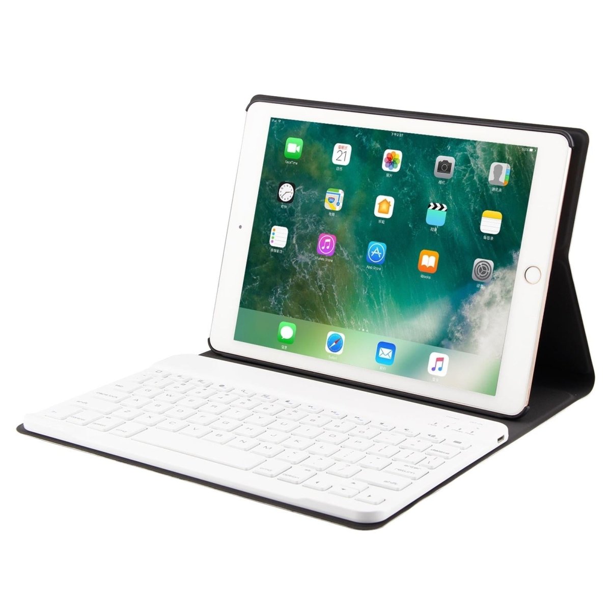 Bluetooth Keyboard & Leather Tablet Case For Ipad Air / Pro 9.7 - Three - Gear Angle Adjustment Magnetic Sleep Function - Abs Brushed Texture - Black