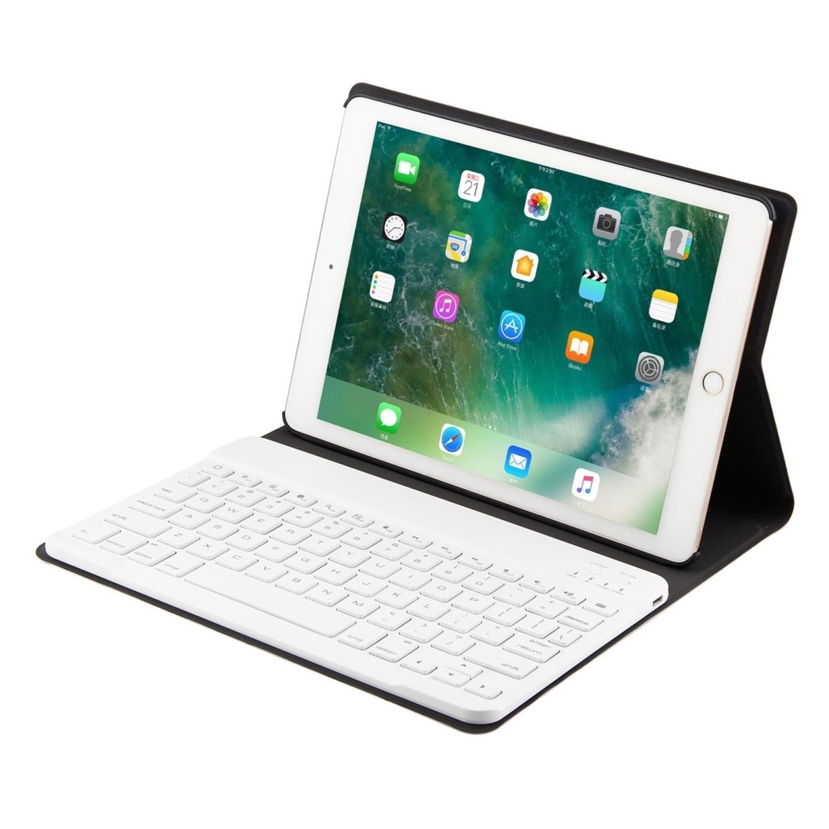 Bluetooth Keyboard & Leather Tablet Case For Ipad Air / Pro 9.7 - Three - Gear Angle Adjustment Magnetic Sleep Function - Abs Brushed Texture - Black