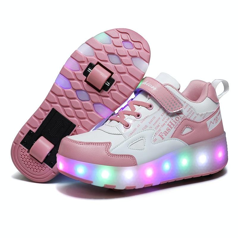 Rechargeable Light Wheel Skating Shoes for Kids - Size 39 Two-wheeled - Black And Red