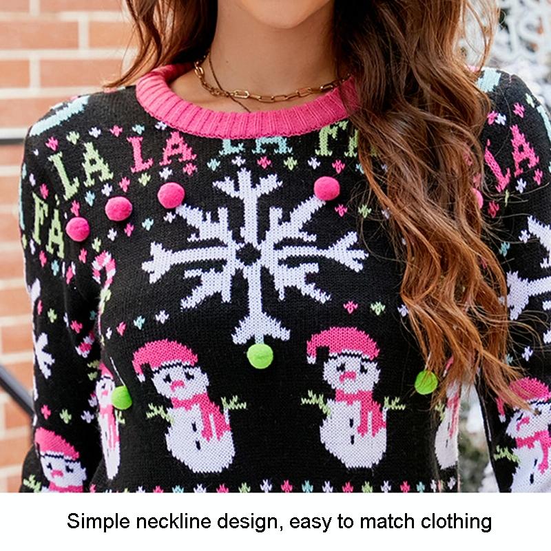 Casual Christmas Snowman Pullover Sweater Women Cartoon Knitwear - Elk - Xxl