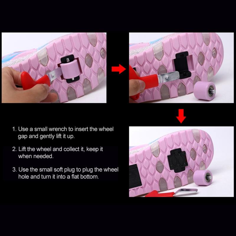 Rechargeable Double Wheel Roller Skating Shoes - Pink Size 27