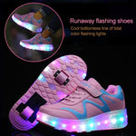 Rechargeable Double Wheel Roller Skating Shoes - Pink Size 27