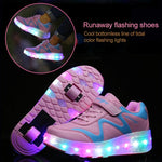 Rechargeable Double Wheel Roller Skating Shoes - Pink Size 38