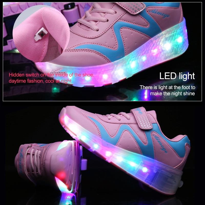 Rechargeable Double Wheel Roller Skating Shoes - Pink Size 39