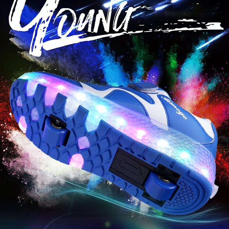 Rechargeable Double Wheel Roller Skating Shoes - Pink Size 39