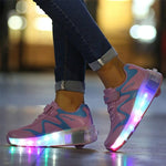 Rechargeable Double Wheel Roller Skating Shoes - Pink Size 39