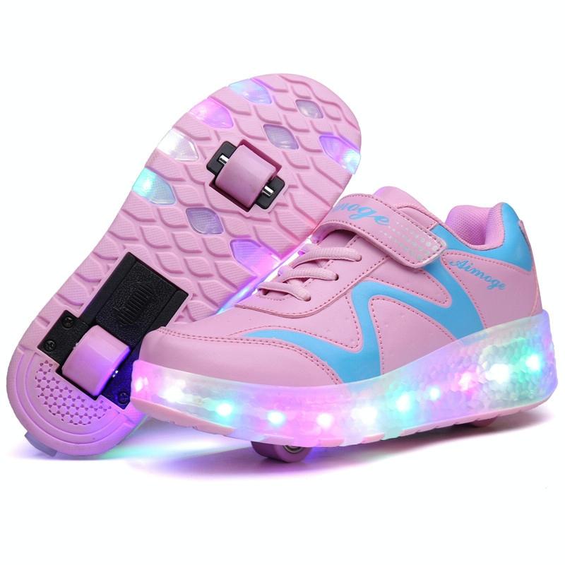 Rechargeable Led Roller Skates - Double Wheel Ultra Light Pink Size 40