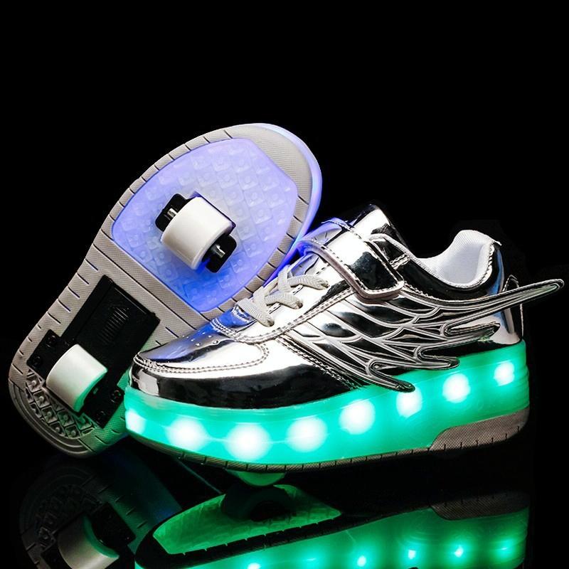 Double Wheel Led Roller Skates - Size 38 - Gold
